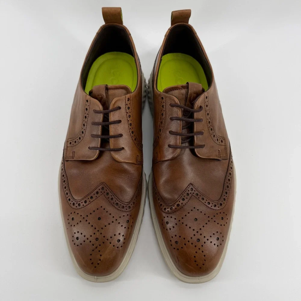 ECCO ST.1 Hybrid Lite Brown Leather Wingtip Brogue Mens Shoes 46 EU 12 US
